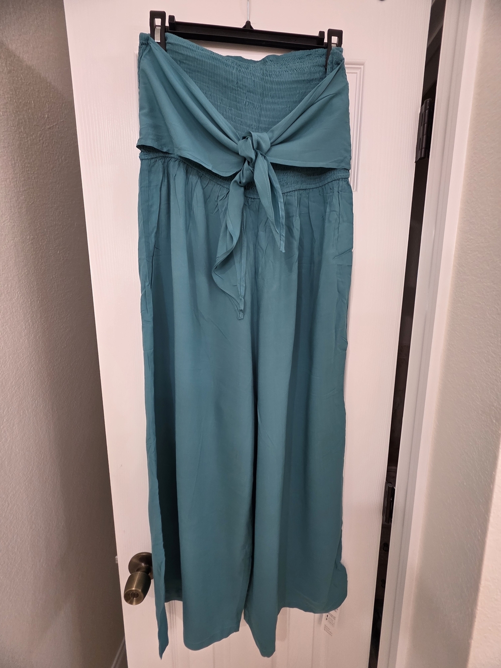 Cupshe Teal Wide-Leg Tie-Front Jumpsuit